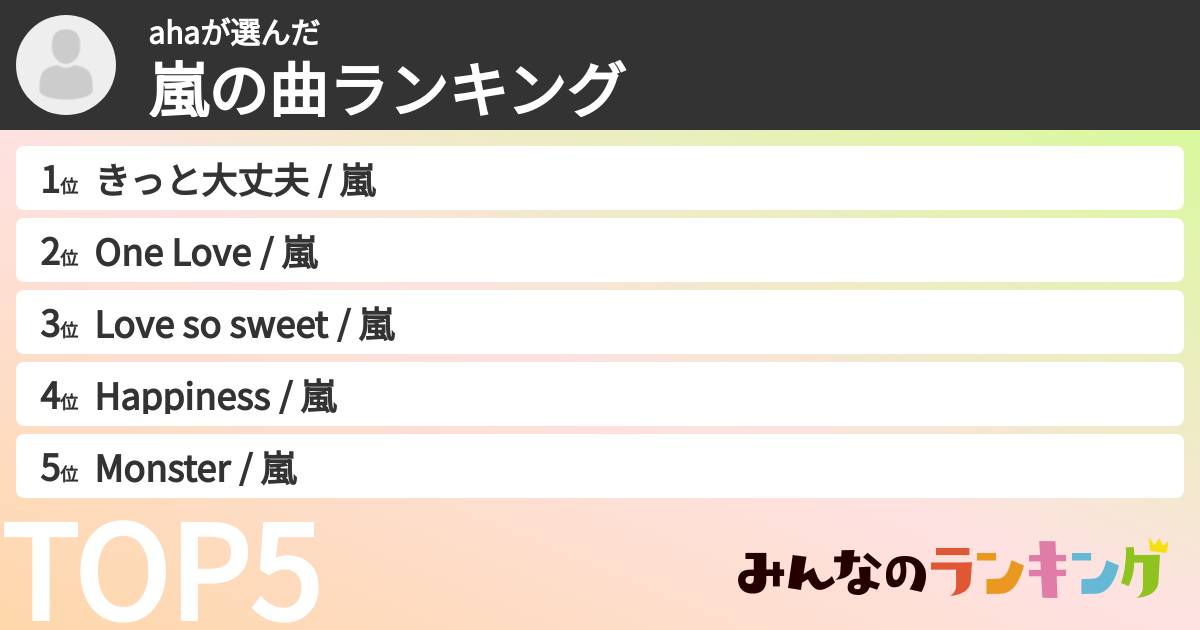 ahaさんの「嵐の曲ランキング」