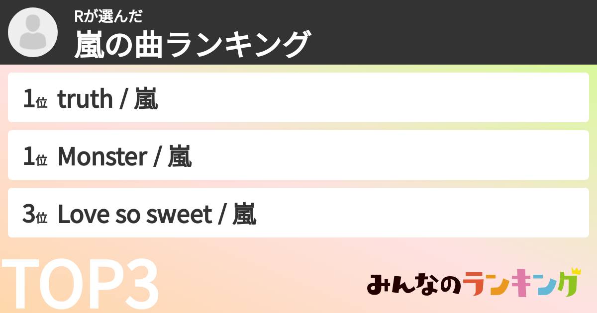Rさんの「嵐の曲ランキング」