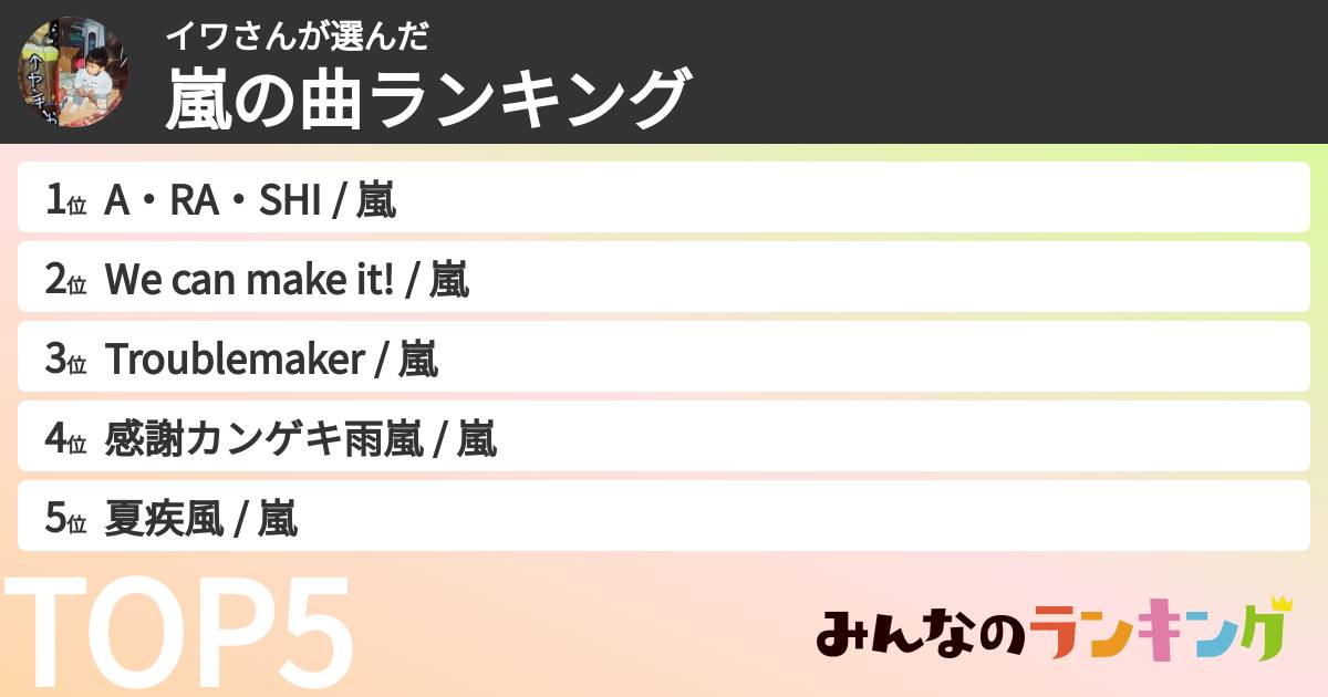 イワさんさんの「嵐の曲ランキング」