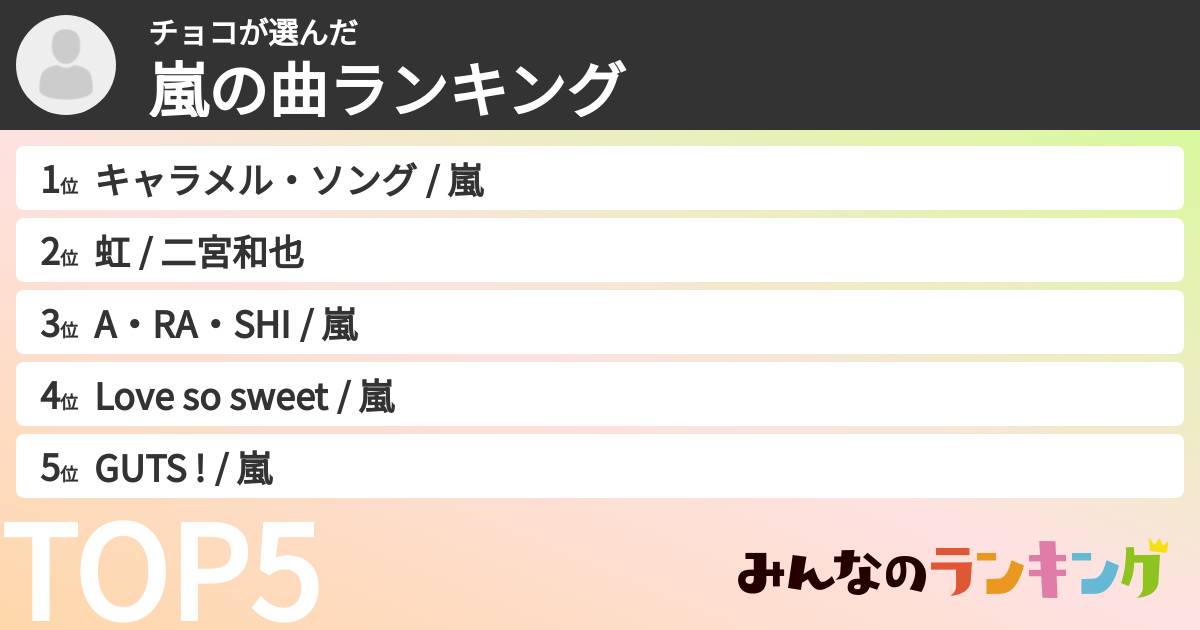 チョコさんの「嵐の曲ランキング」