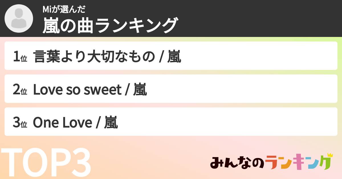 Miさんの「嵐の曲ランキング」