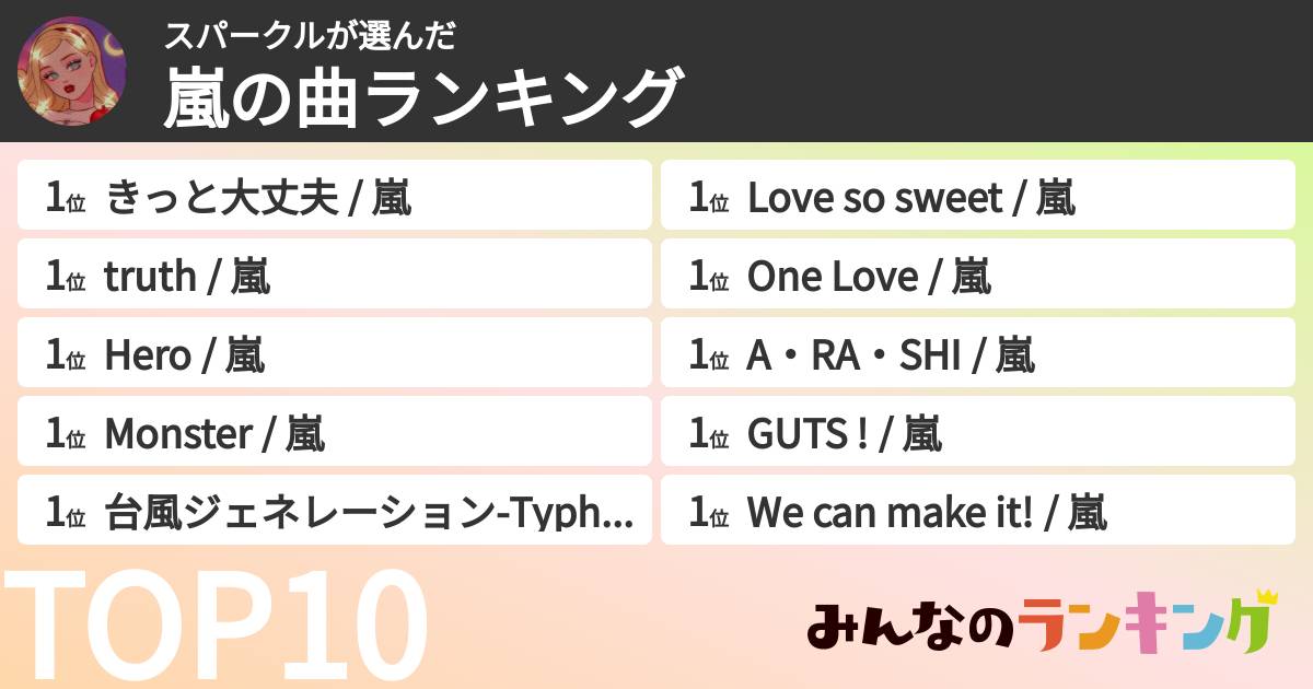 スパークルさんの「嵐の曲ランキング」