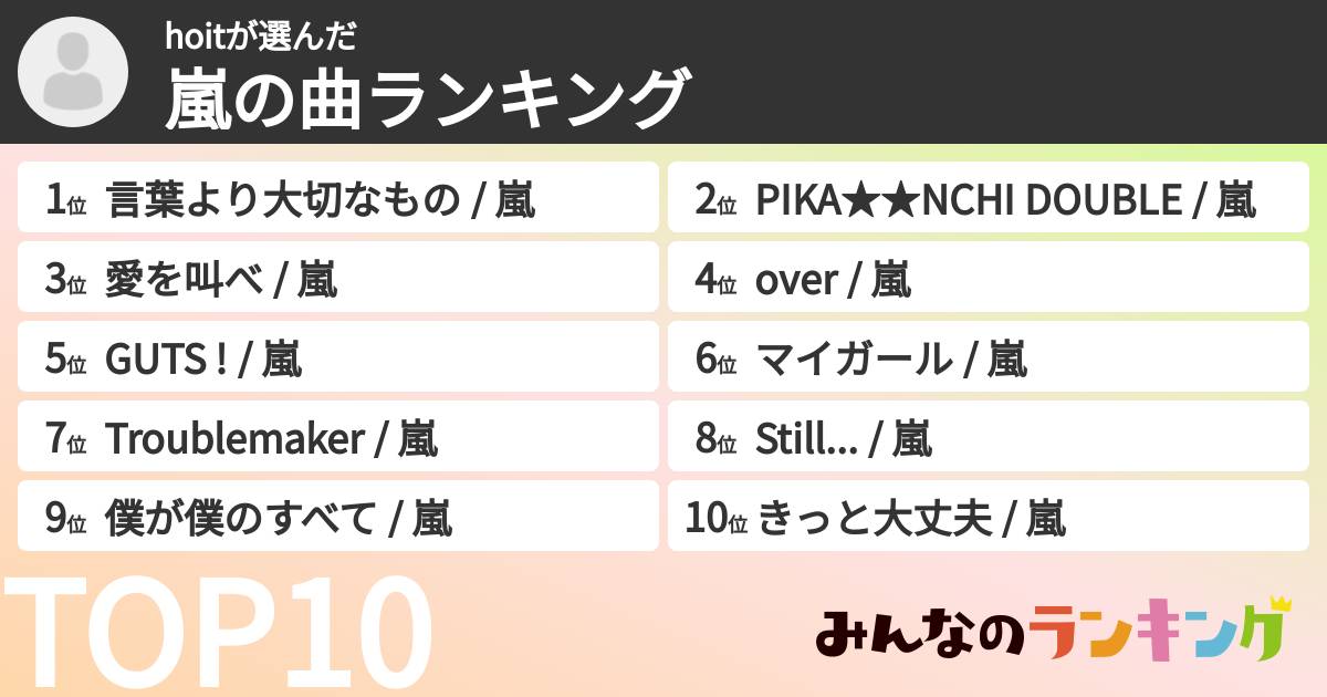 hoitさんの「嵐の曲ランキング」
