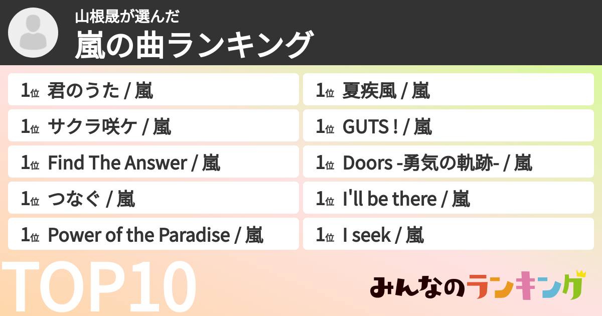 山根晟さんの「嵐の曲ランキング」