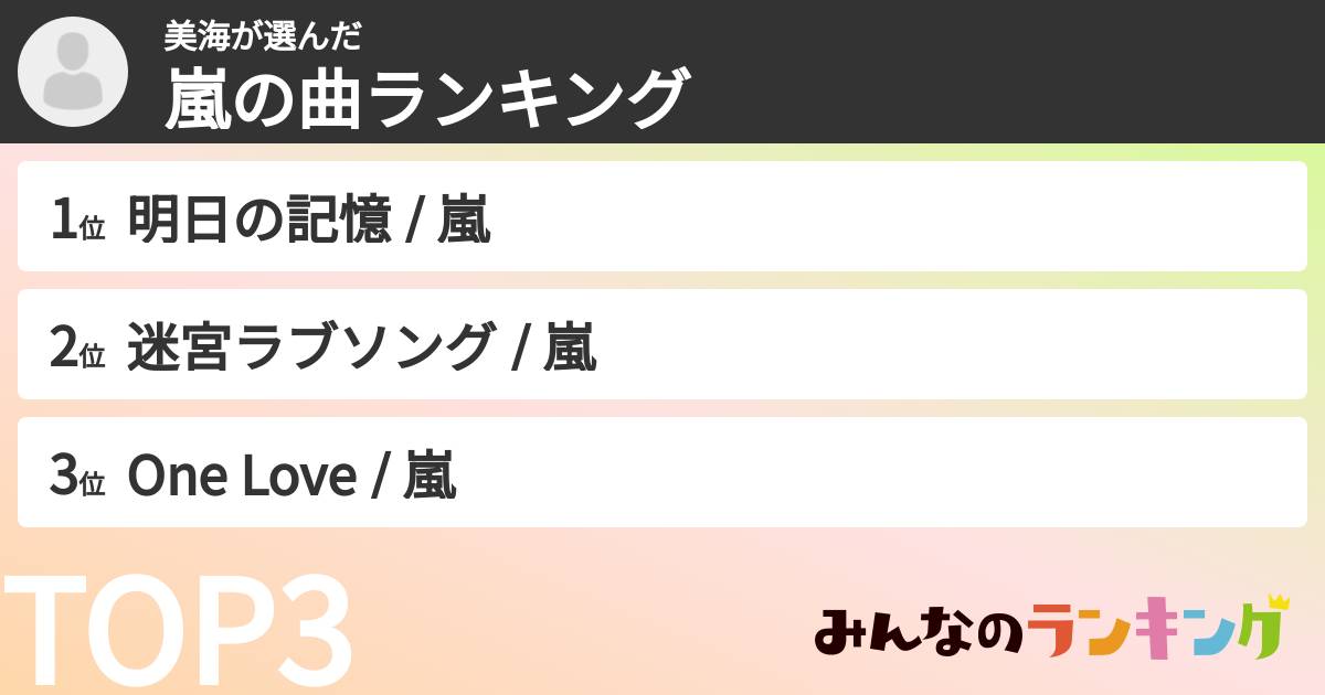 美海さんの「嵐の曲ランキング」