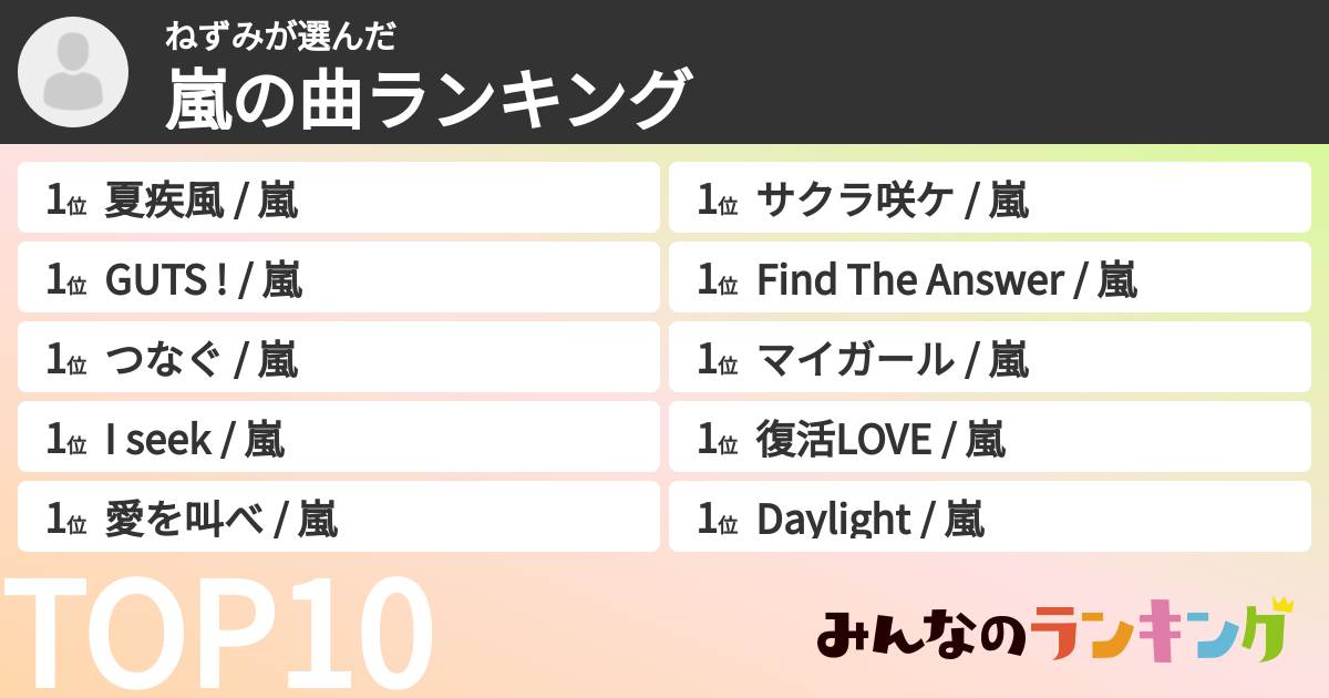 ねずみさんの「嵐の曲ランキング」