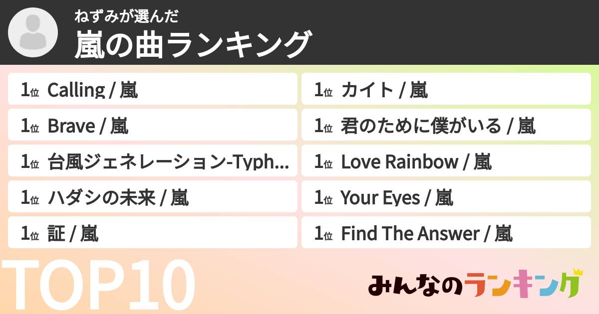 ねずみさんの「嵐の曲ランキング」