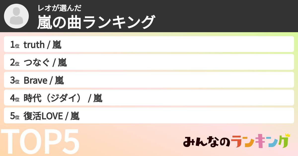 レオさんの「嵐の曲ランキング」