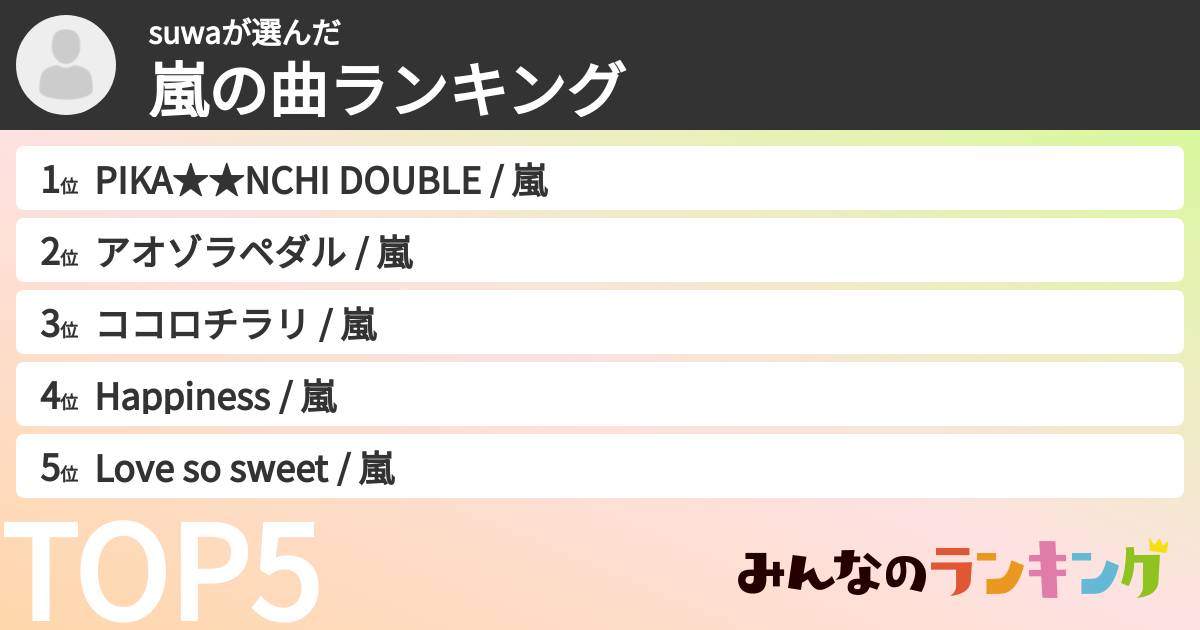 suwaさんの「嵐の曲ランキング」