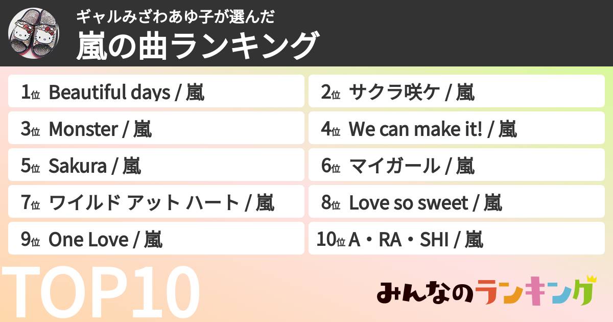ギャルみざわあゆ子さんの「嵐の曲ランキング」