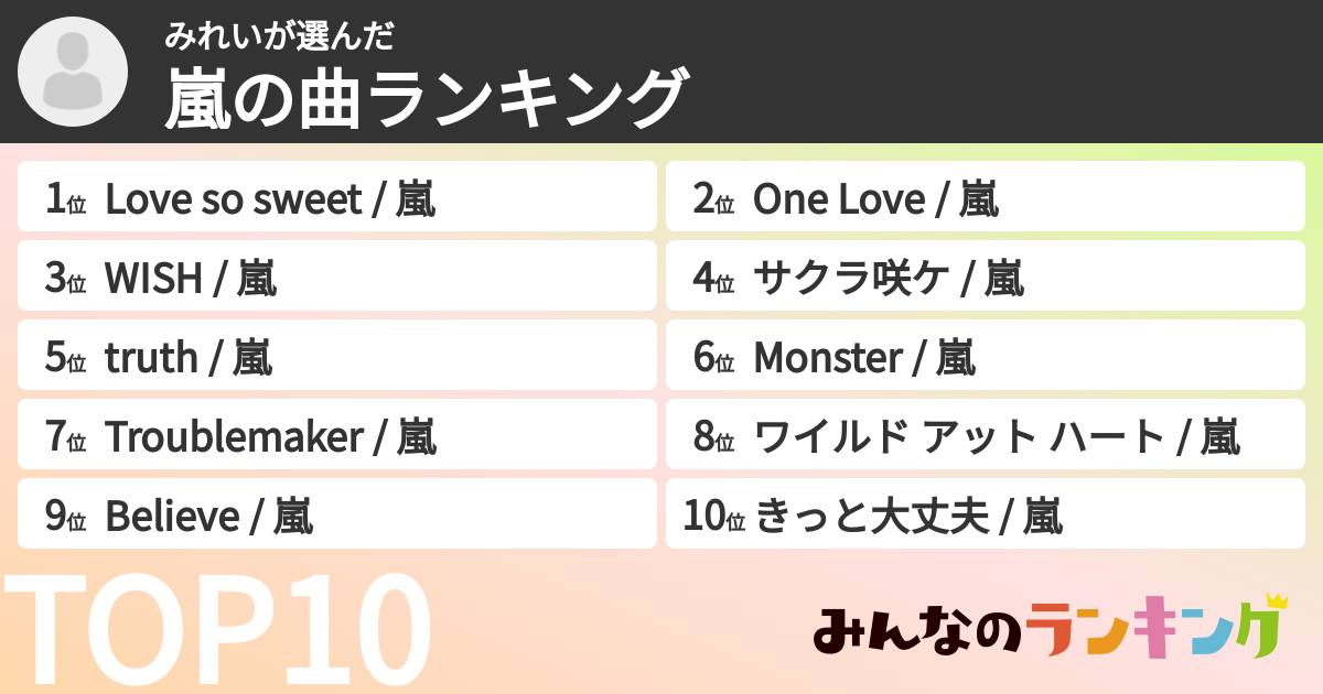 みれいさんの「嵐の曲ランキング」
