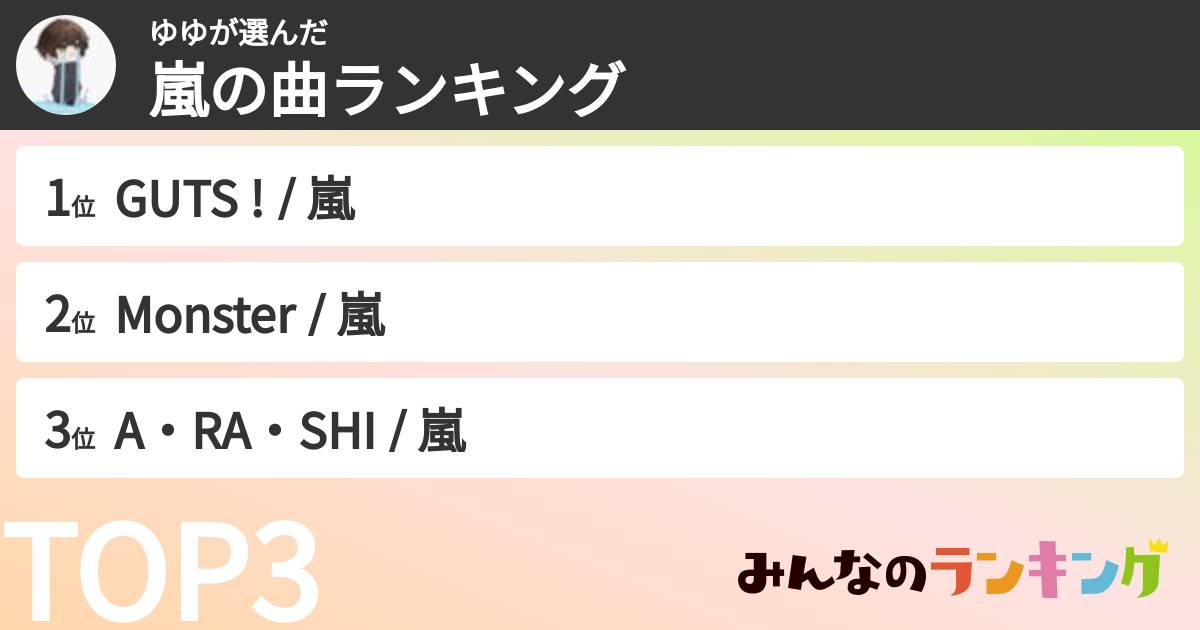 ゆゆさんの「嵐の曲ランキング」