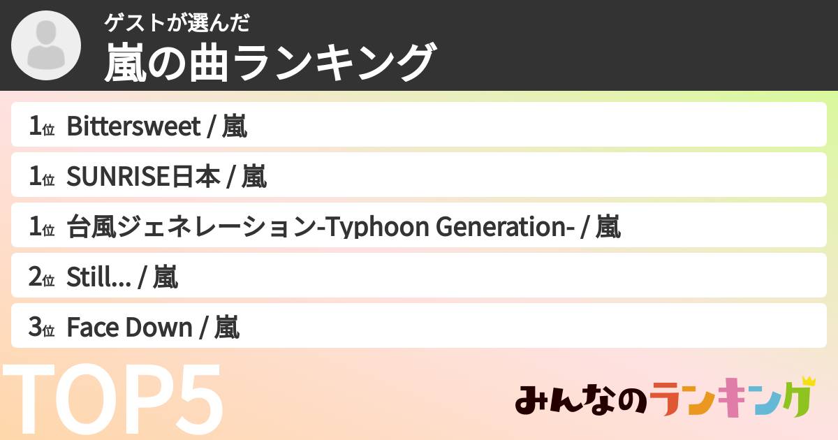 ゲストさんの「嵐の曲ランキング」