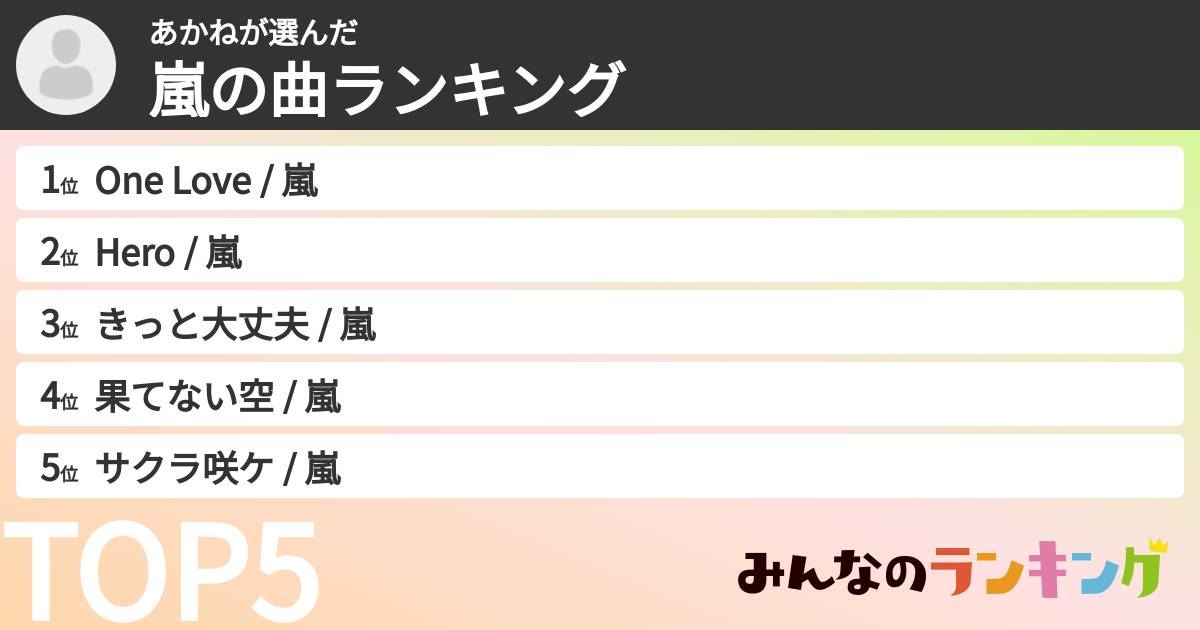 あかねさんの「嵐の曲ランキング」