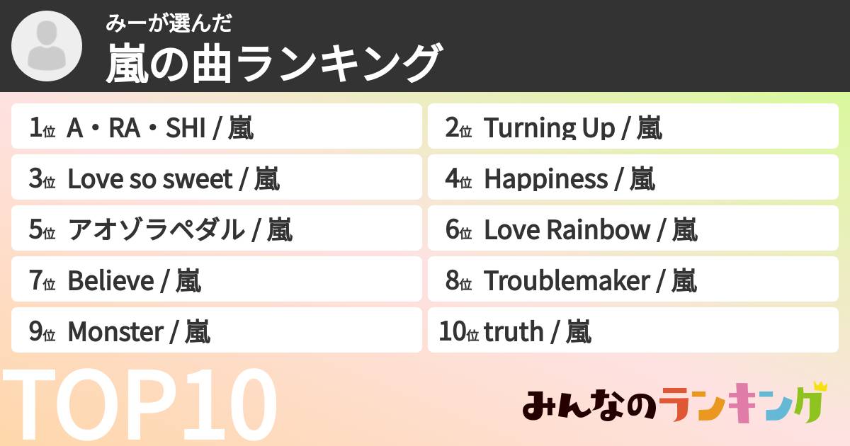 みーさんの「嵐の曲ランキング」