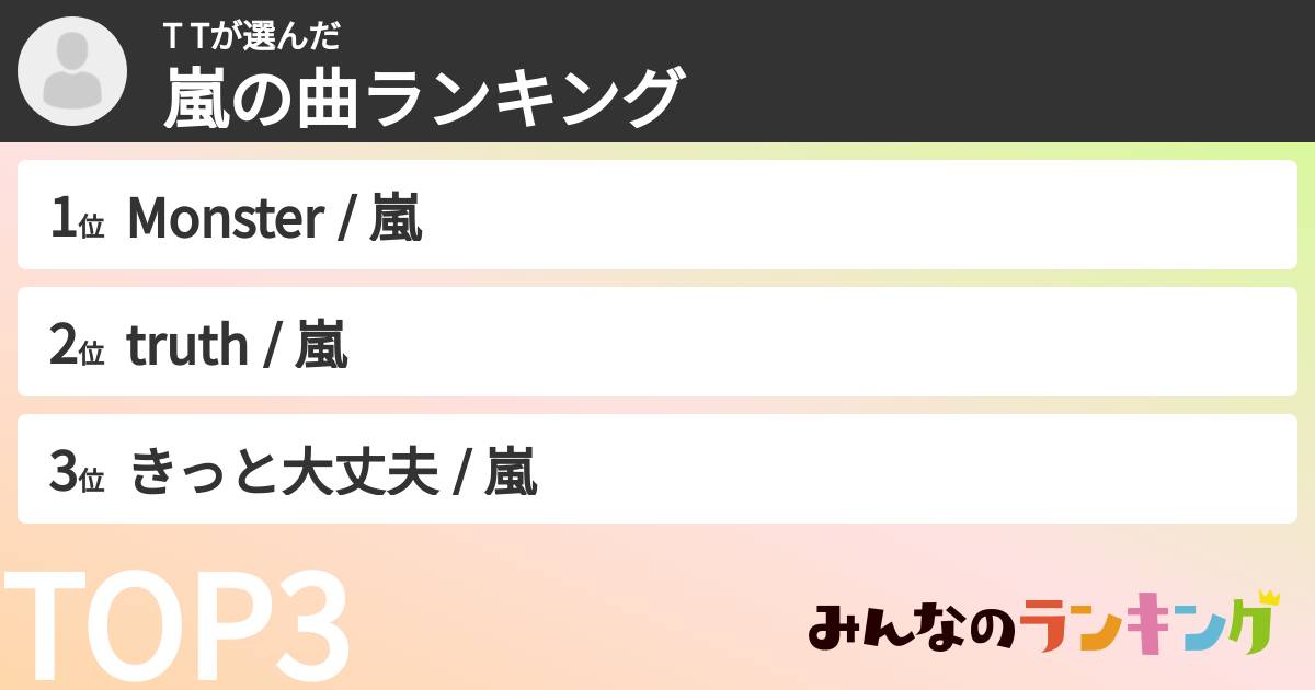 T Tさんの「嵐の曲ランキング」