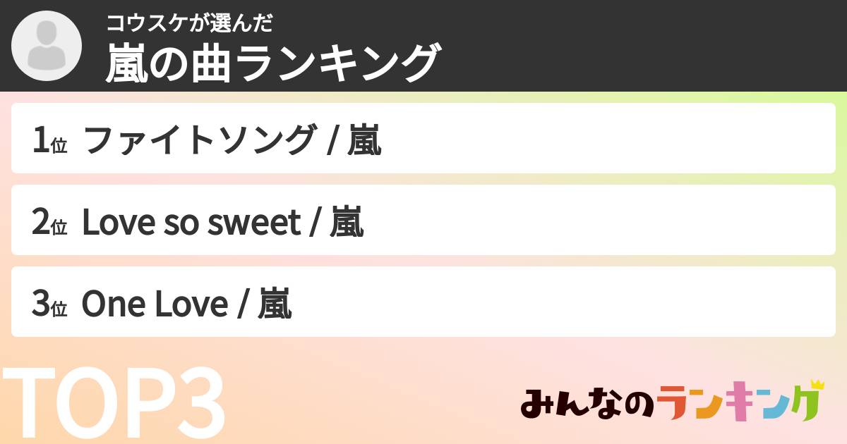 コウスケさんの「嵐の曲ランキング」