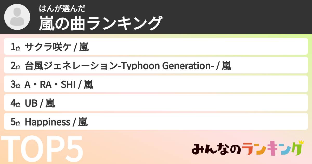はんさんの「嵐の曲ランキング」