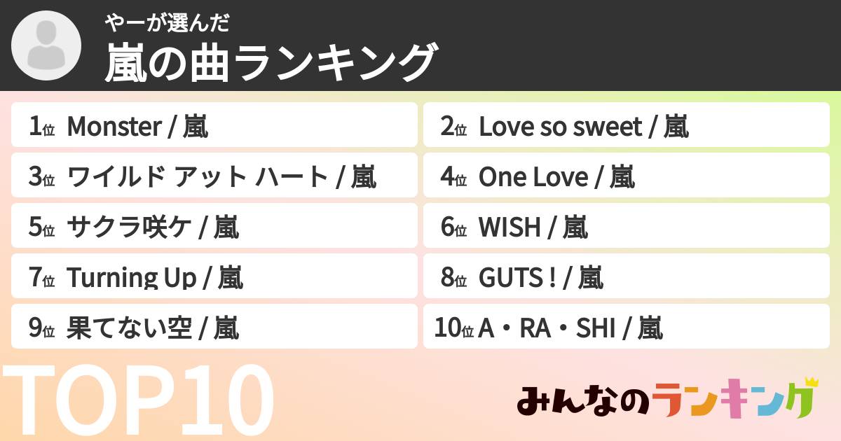 やーさんの「嵐の曲ランキング」