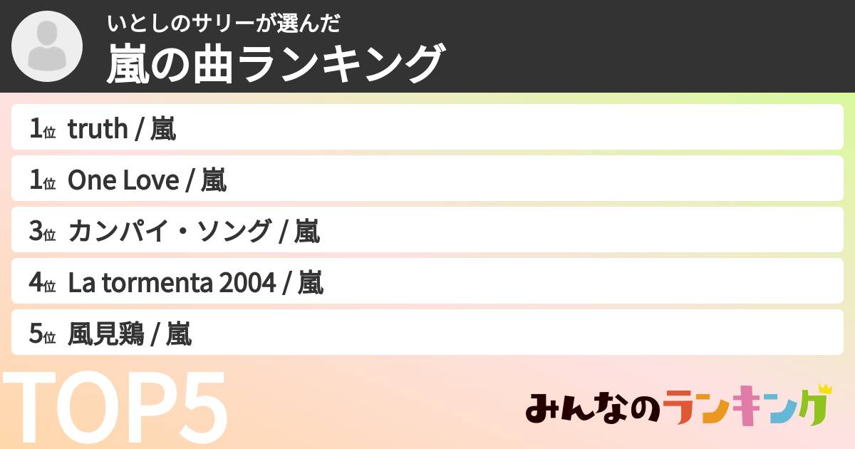 いとしのサリーさんの「嵐の曲ランキング」