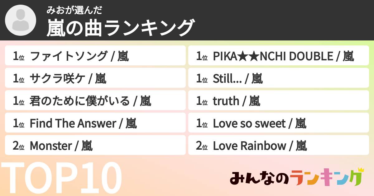 みおさんの「嵐の曲ランキング」