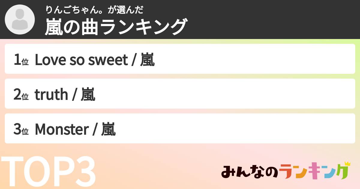 りんごちゃん。さんの「嵐の曲ランキング」