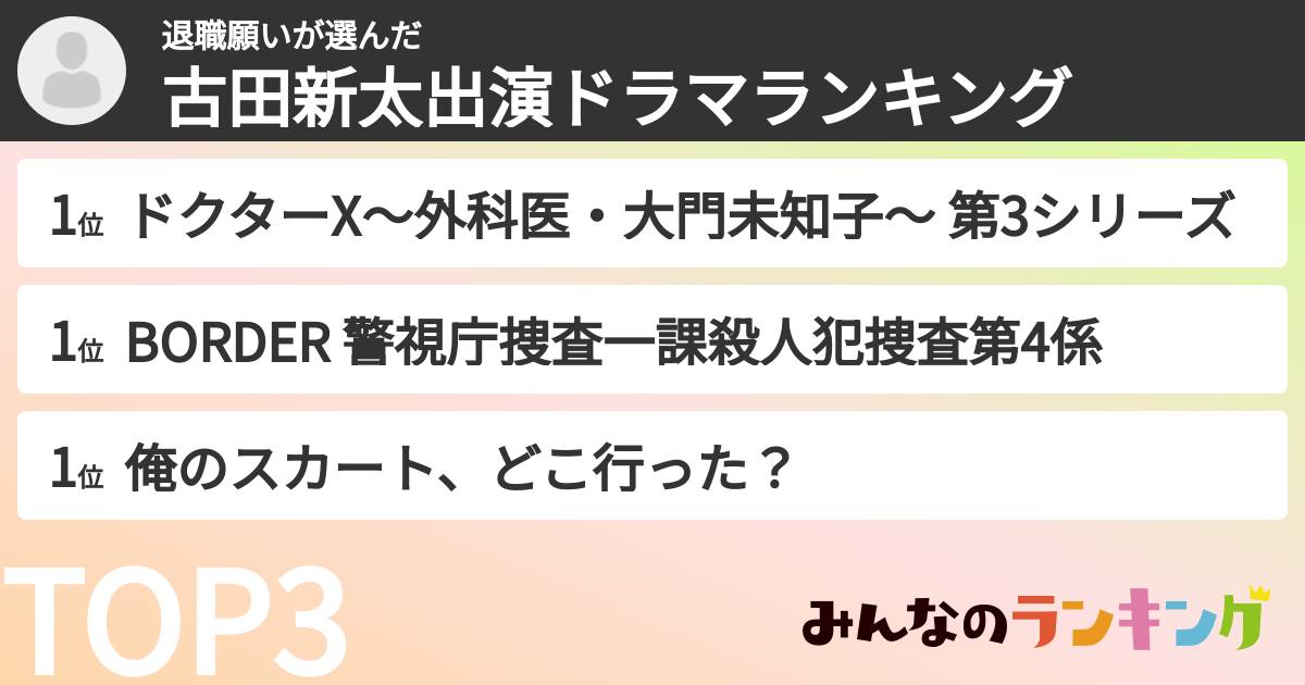 退職願いさんの「古田新太出演ドラマランキング」