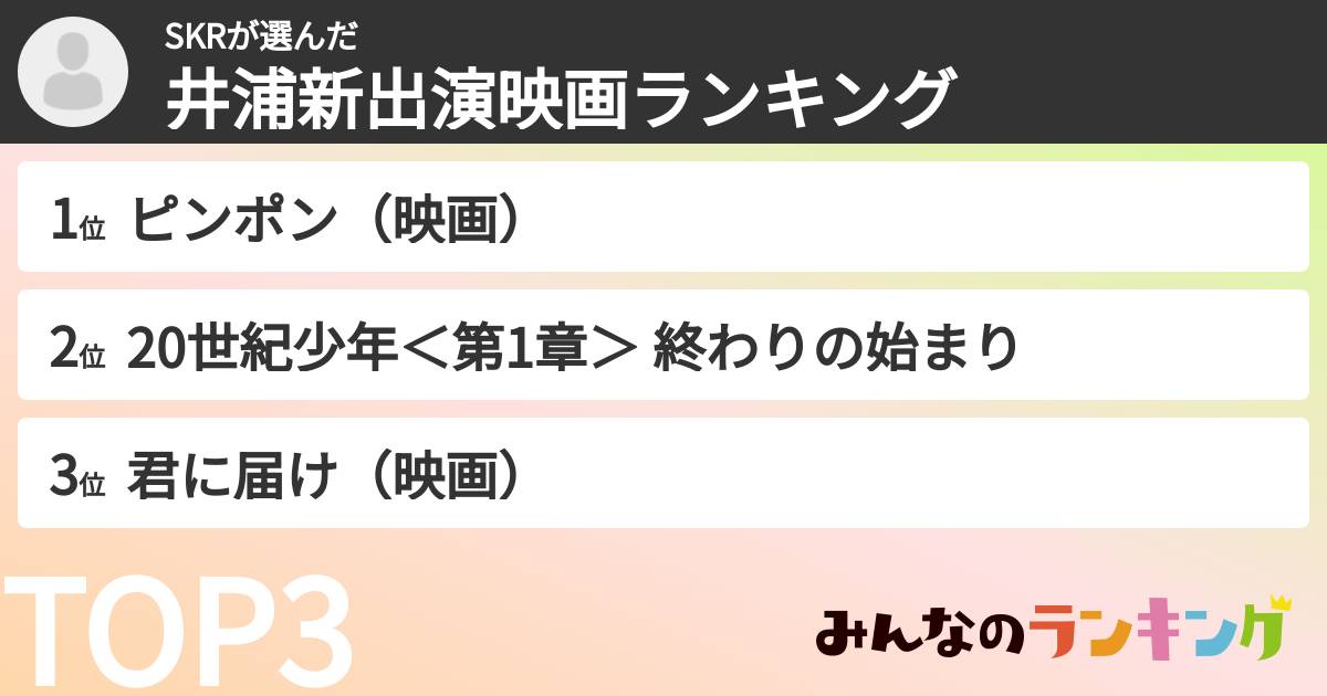 SKRさんの「井浦新出演映画ランキング」