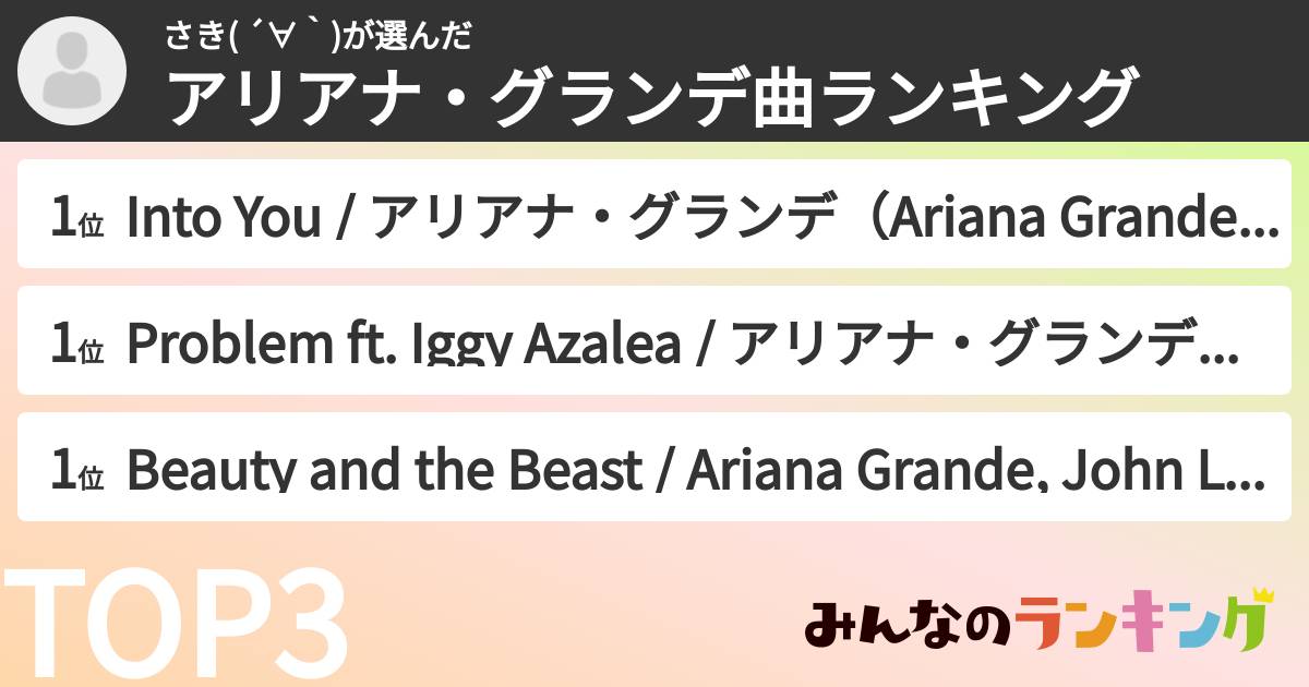 さき( ´∀｀)さんの「アリアナ・グランデ曲ランキング」
