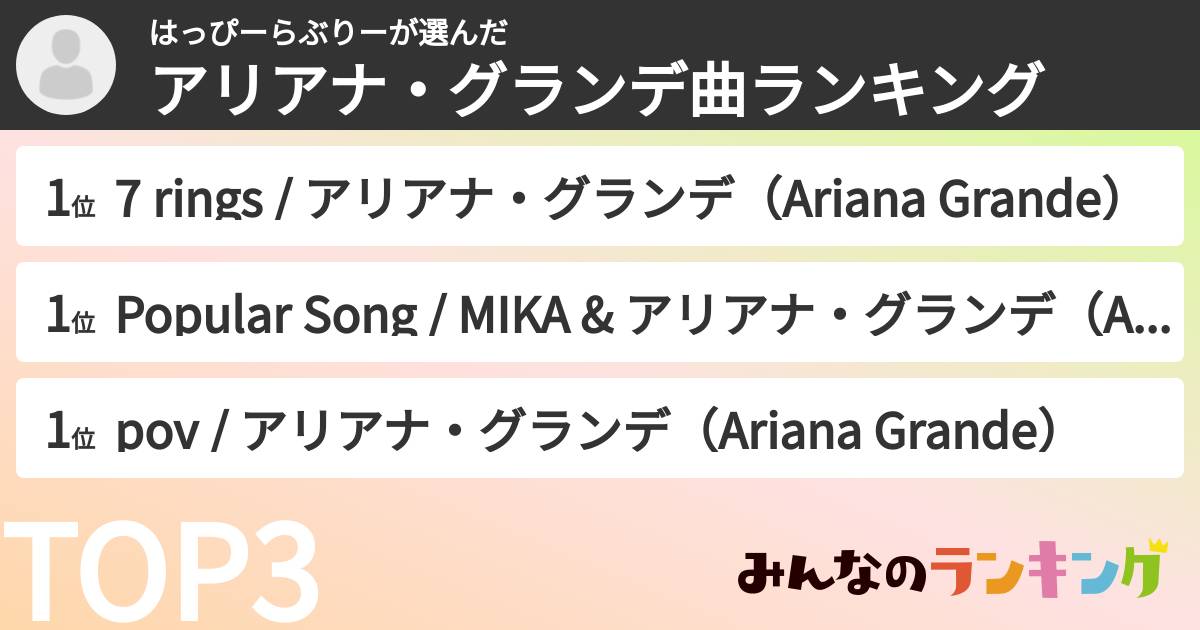 はっぴーらぶりーさんの「アリアナ・グランデ曲ランキング」