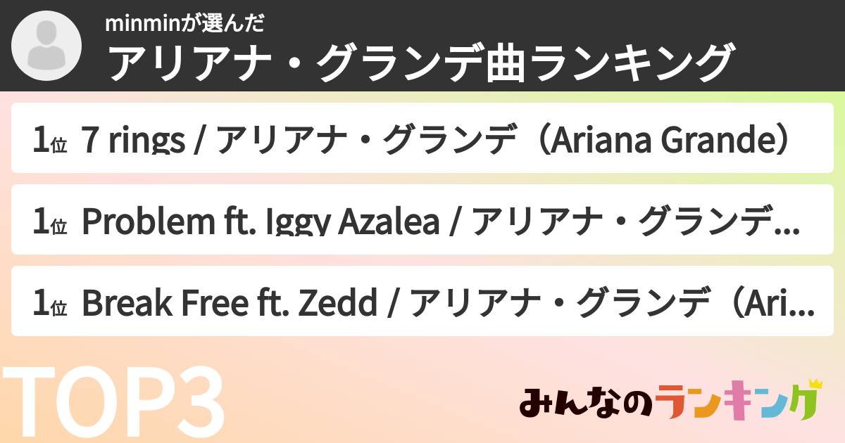 minminさんの「アリアナ・グランデ曲ランキング」