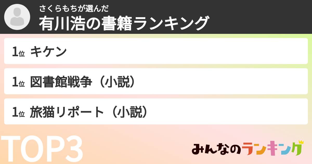 さくらもちさんの「有川浩の書籍ランキング」