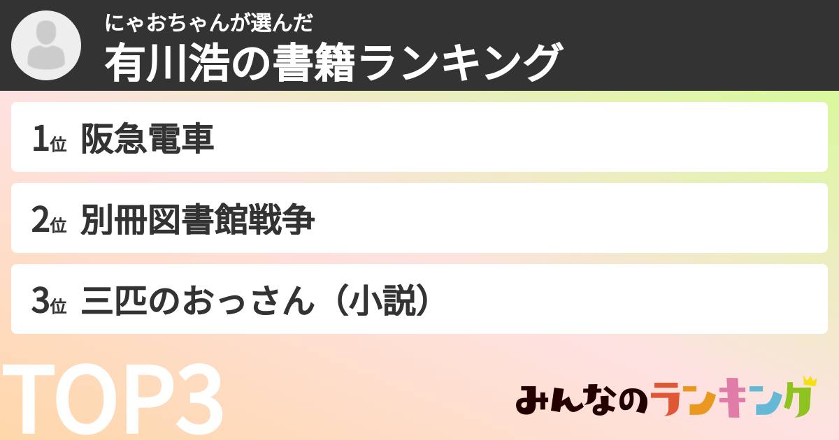 にゃおちゃんさんの「有川浩の書籍ランキング」