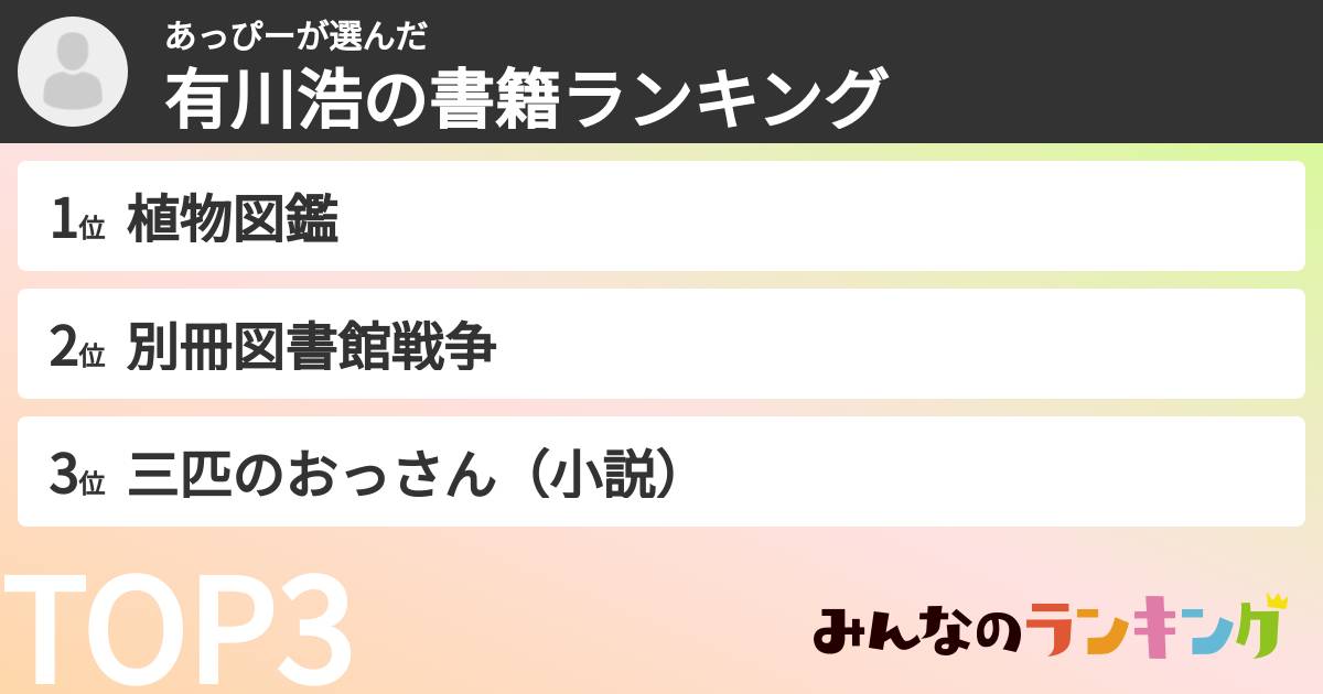 あっぴーさんの「有川浩の書籍ランキング」