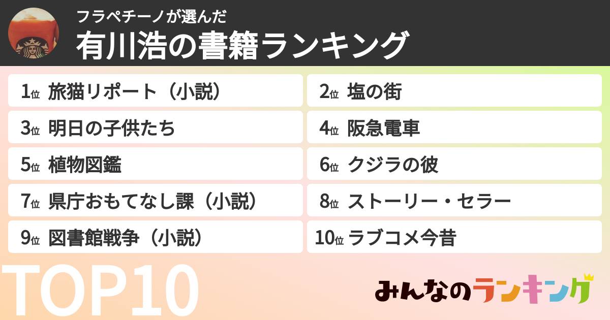 フラペチーノさんの「有川浩の書籍ランキング」