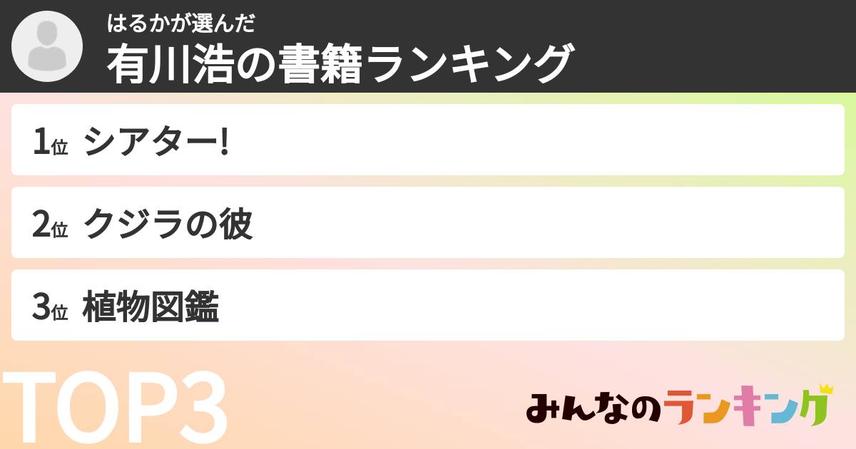 はるかさんの「有川浩の書籍ランキング」