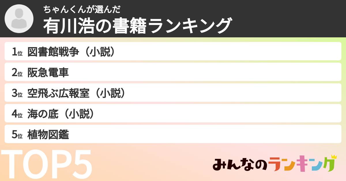 ちゃんくんさんの「有川浩の書籍ランキング」