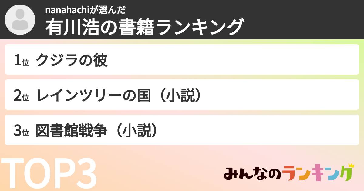 nanahachiさんの「有川浩の書籍ランキング」