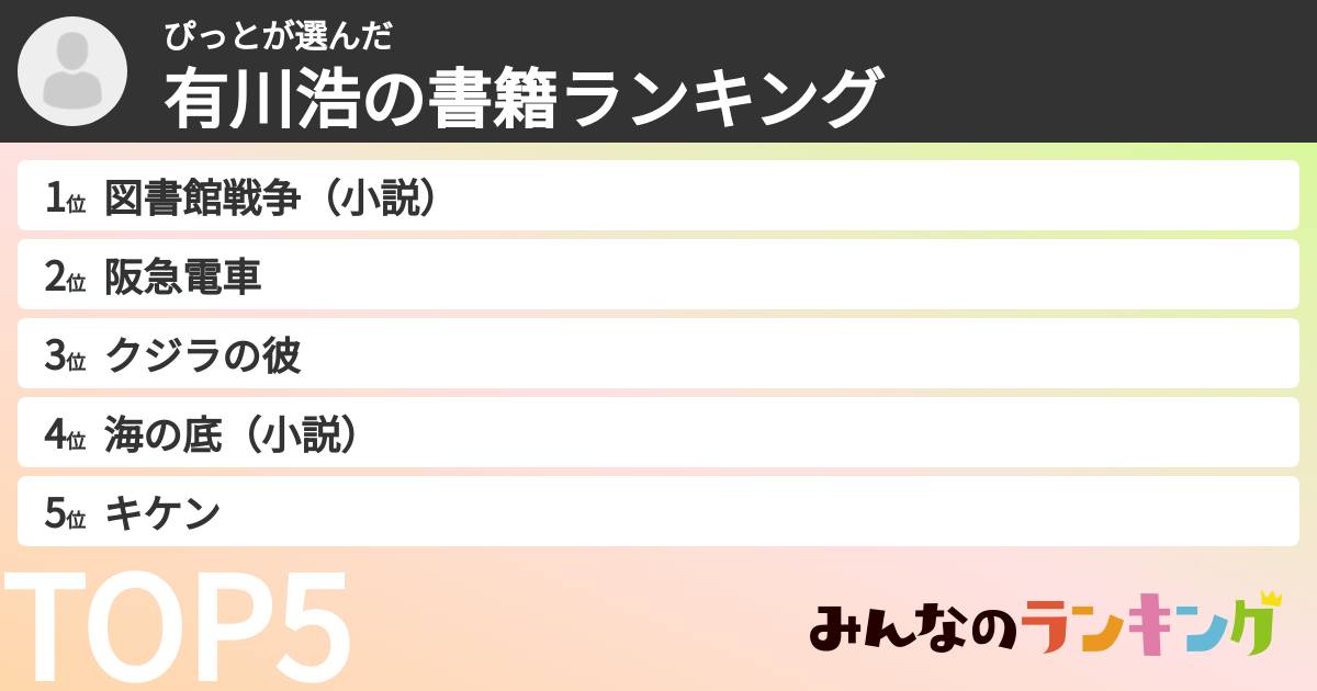 ぴっとさんの「有川浩の書籍ランキング」