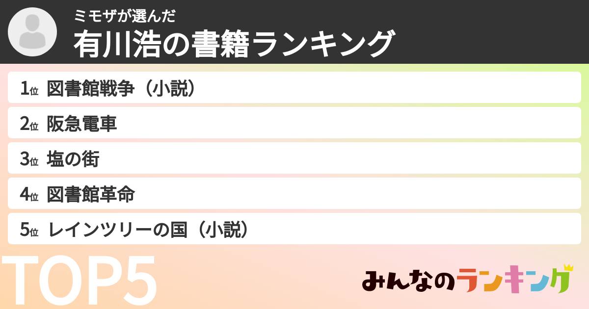 ミモザさんの「有川浩の書籍ランキング」
