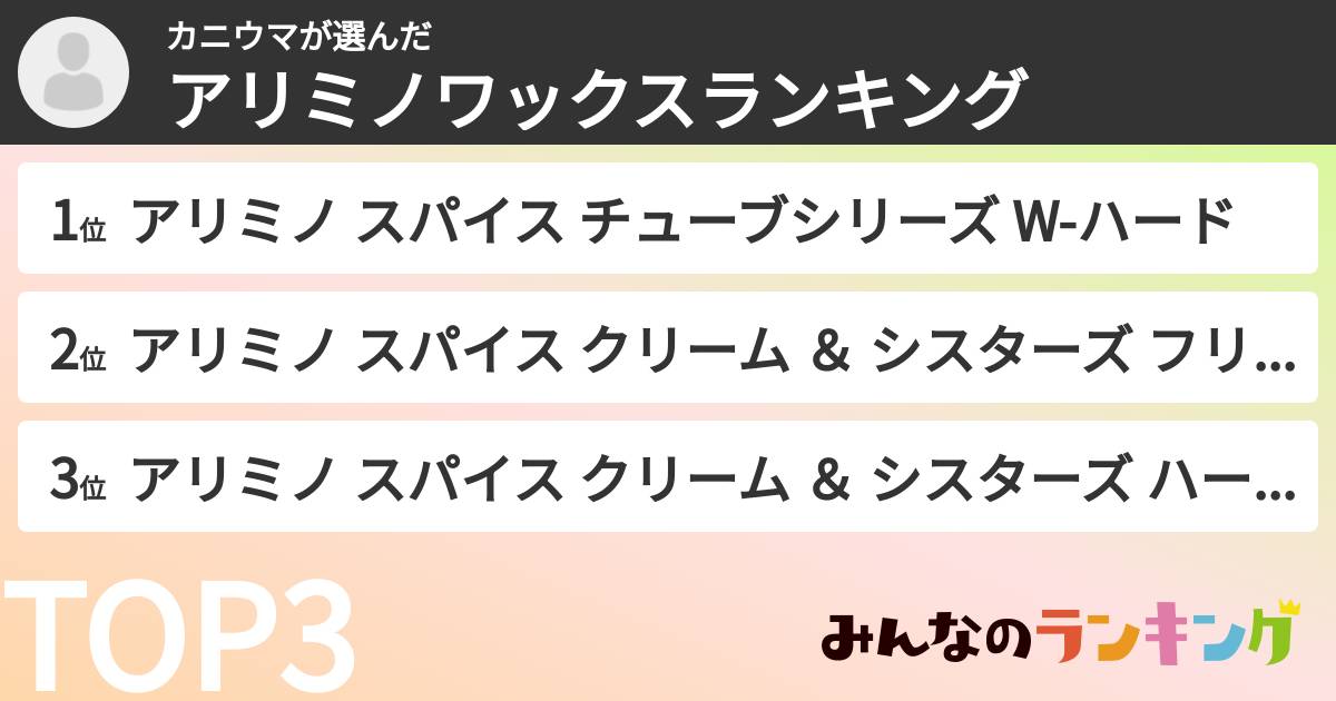 カニウマさんの「アリミノワックスランキング」