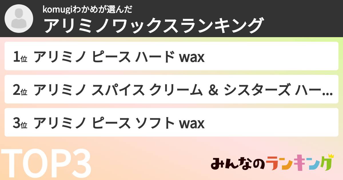 komugiわかめさんの「アリミノワックスランキング」