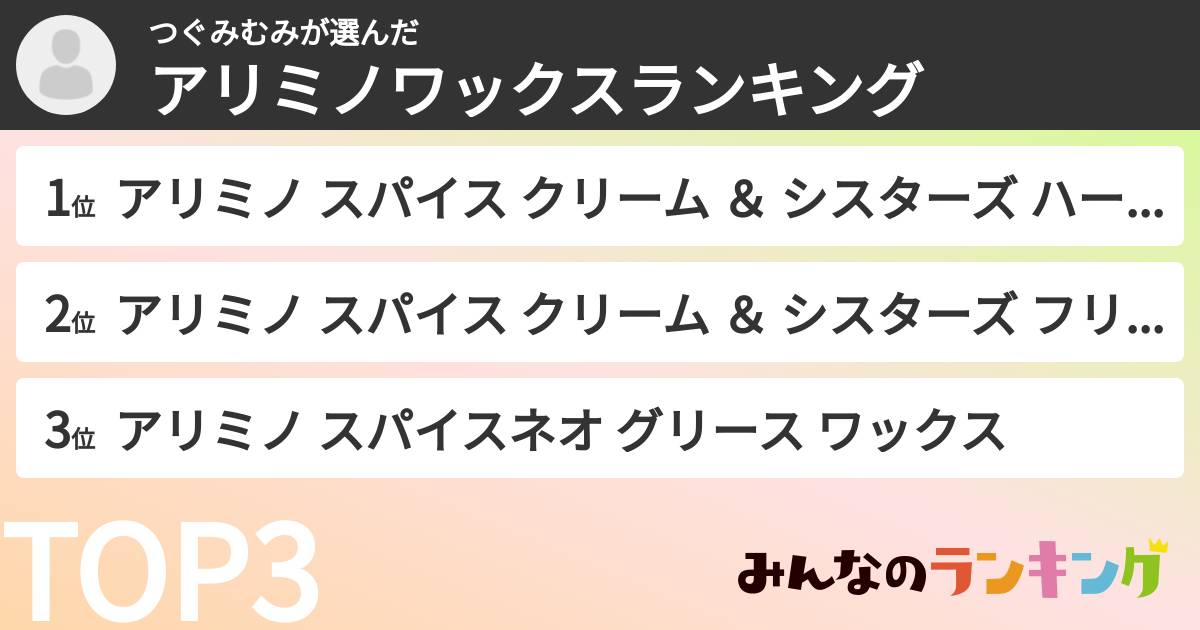 つぐみむみさんの「アリミノワックスランキング」