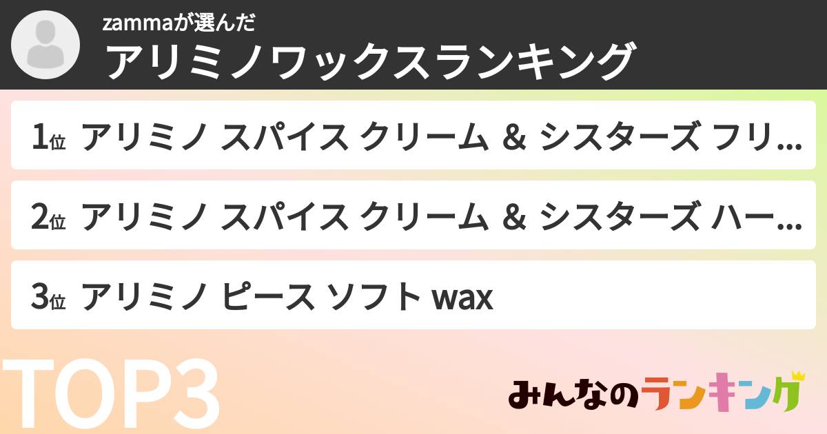 zammaさんの「アリミノワックスランキング」