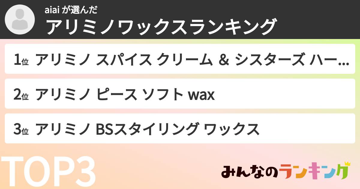 aiai さんの「アリミノワックスランキング」