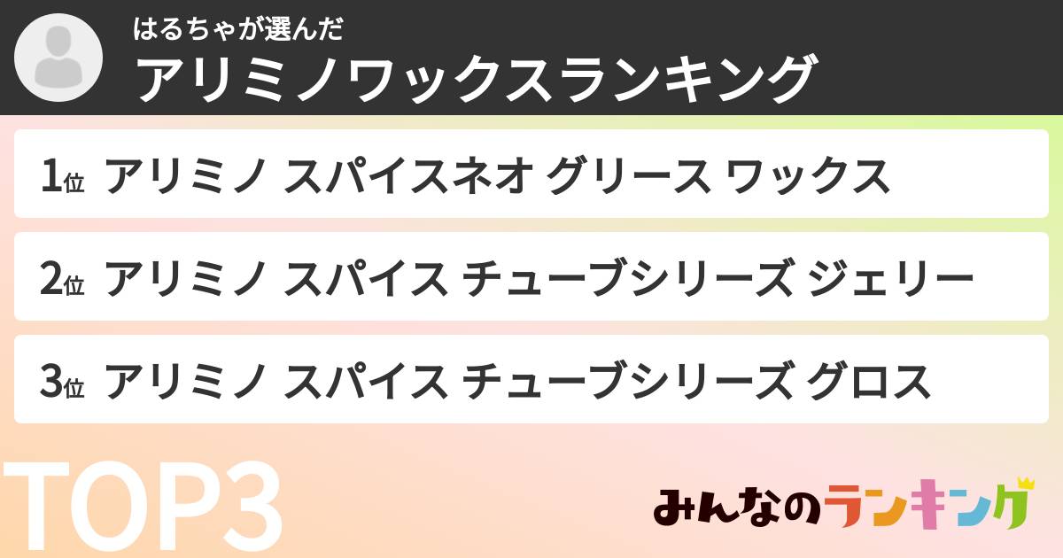 はるちゃさんの「アリミノワックスランキング」