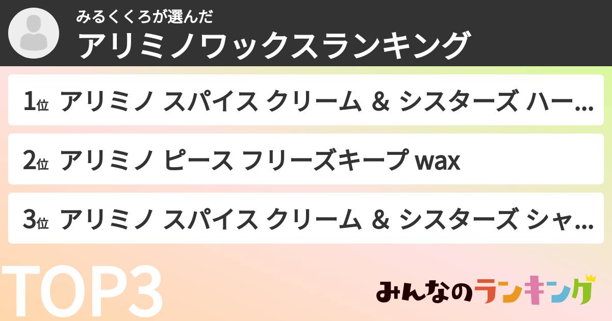 みるくくろさんの「アリミノワックスランキング」