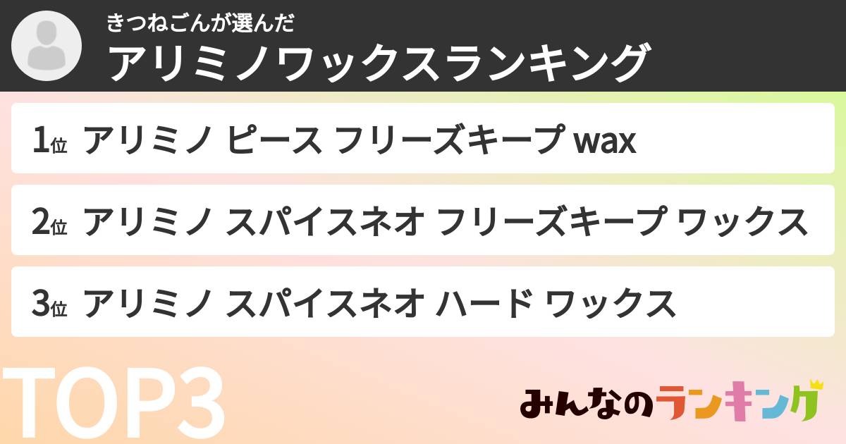 きつねごんさんの「アリミノワックスランキング」