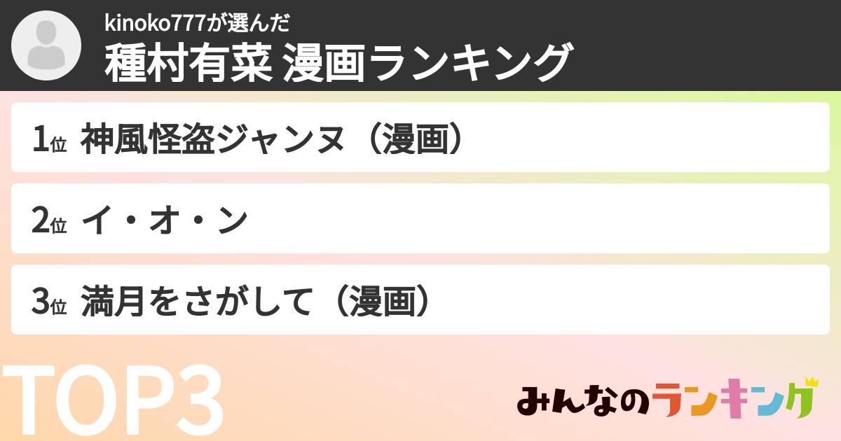 kinoko777さんの「種村有菜 漫画ランキング」