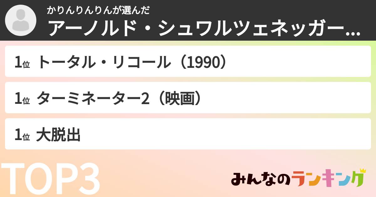 かりんりんりんさんの「アーノルド・シュワルツェネッガー出演映画ランキング」